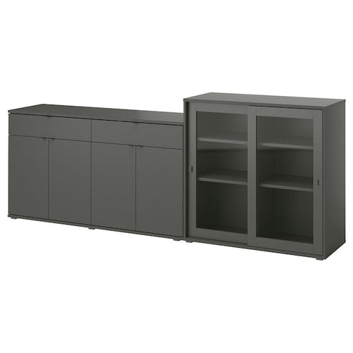 VIHALS - Storage combination w glass doors, dark grey/clear glass, 235x37x90 cm