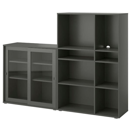 Ikea VIHALS - Storage combination w glass doors, dark grey/clear glass, 190x37x140 cm
