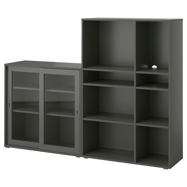 Ikea VIHALS - Storage combination w glass doors, dark grey/clear glass, 190x37x140 cm