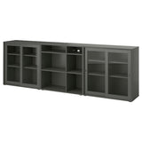 VIHALS storage combination w glass doors, dark grey/clear glass, 285x37x90 cm
