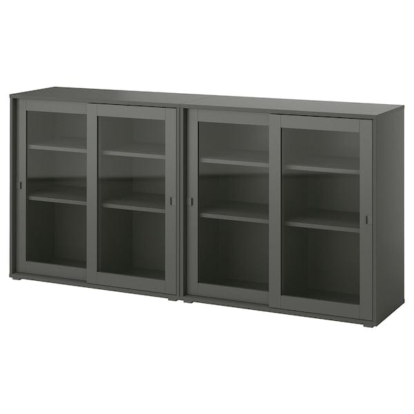 Ikea VIHALS - Storage combination w glass doors, dark grey/clear glass, 190x37x90 cm