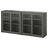 VIHALS storage combination w glass doors, dark grey/clear glass, 190x37x90 cm