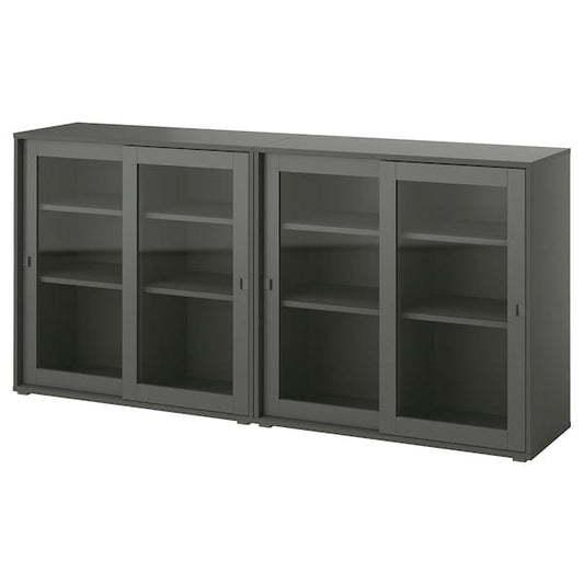 Ikea VIHALS - Storage combination w glass doors, dark grey/clear glass, 190x37x90 cm