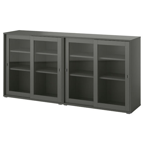 VIHALS - Storage combination w glass doors, dark grey/clear glass, 190x37x90 cm