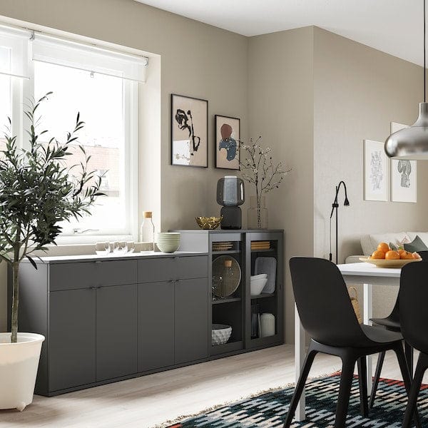 Ikea VIHALS - Storage combination w glass doors, dark grey/clear glass, 235x37x90 cm