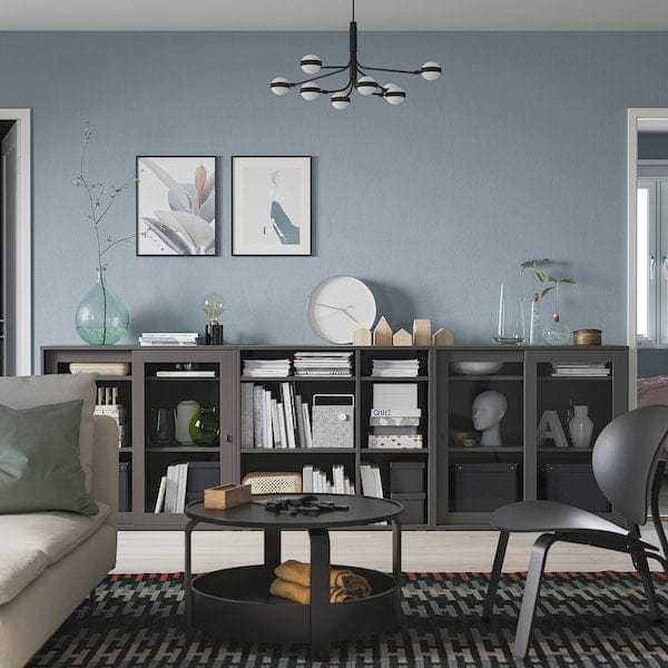 Ikea VIHALS - Storage combination w glass doors, dark grey/clear glass, 285x37x90 cm