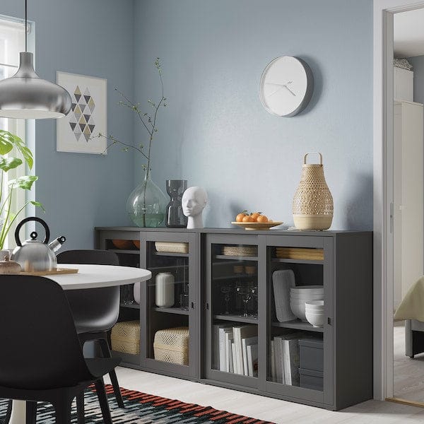Ikea VIHALS - Storage combination w glass doors, dark grey/clear glass, 190x37x90 cm