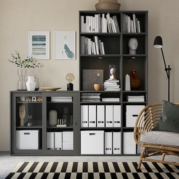 Ikea VIHALS - Storage combination w glass doors, dark grey/clear glass, 190x37x200 cm