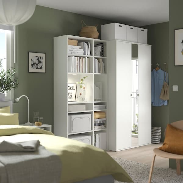Ikea VIHALS - Wardrobe combination, white/mirror glass, 200x57x200 cm