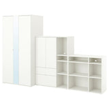 VIHALS wardrobe combination, white/mirror glass, 305x57x200 cm