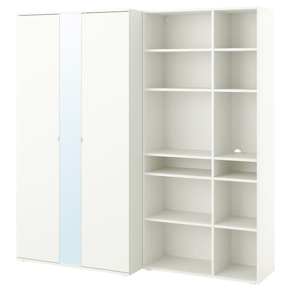 Ikea VIHALS - Wardrobe combination, white/mirror glass, 200x57x200 cm