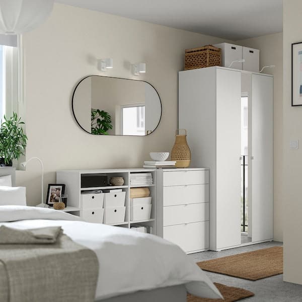 Ikea VIHALS - Wardrobe combination, white/mirror glass, 270x57x200 cm