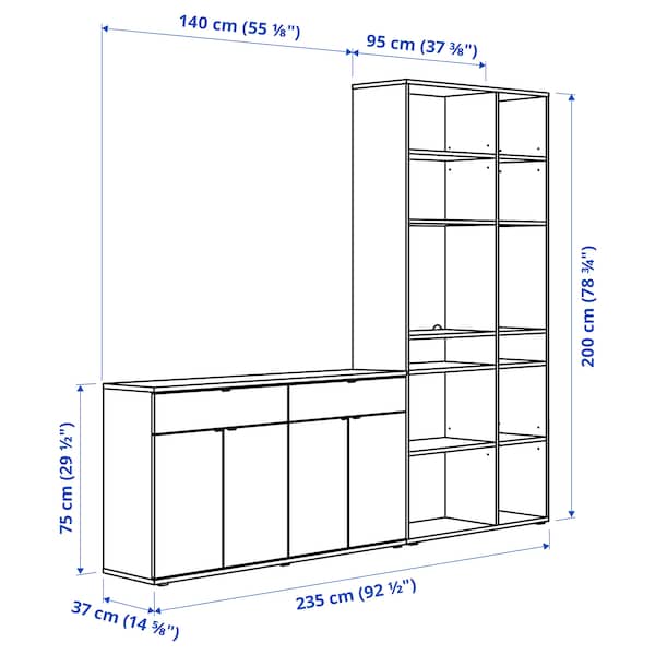 VIHALS - Storage combination, white, 235x37x200 cm - best price from Maltashopper.com 39440611