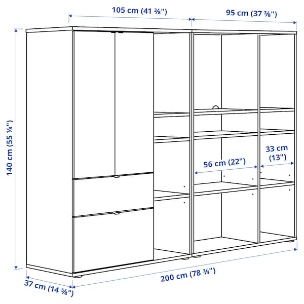 VIHALS - Storage combination, white, 200x37x140 cm - best price from Maltashopper.com 79440614
