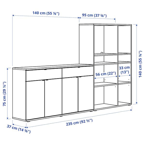 Ikea VIHALS - Storage combination, white, 235x37x140 cm