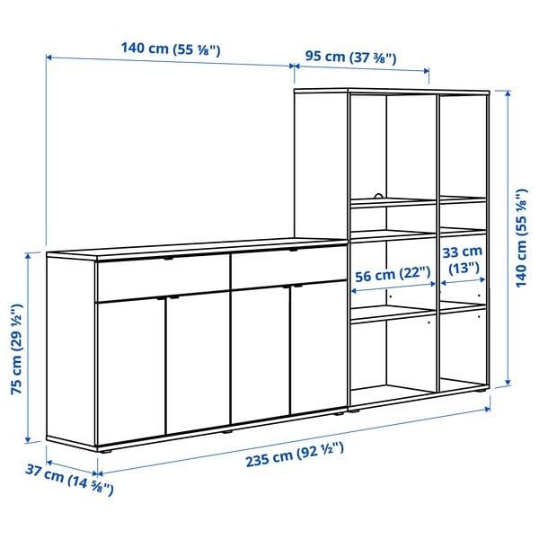 Ikea VIHALS - Storage combination, dark grey, 235x37x140 cm