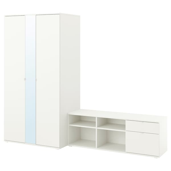 Ikea VIHALS - Wardrobe and bench combination, white/mirror glass, 251x57x200 cm