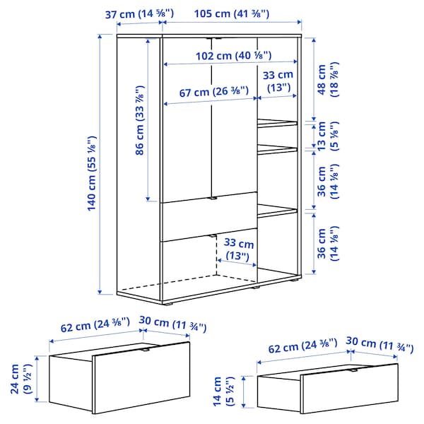 VIHALS - Storage unit, white, 105x37x140 cm - best price from Maltashopper.com 90483268
