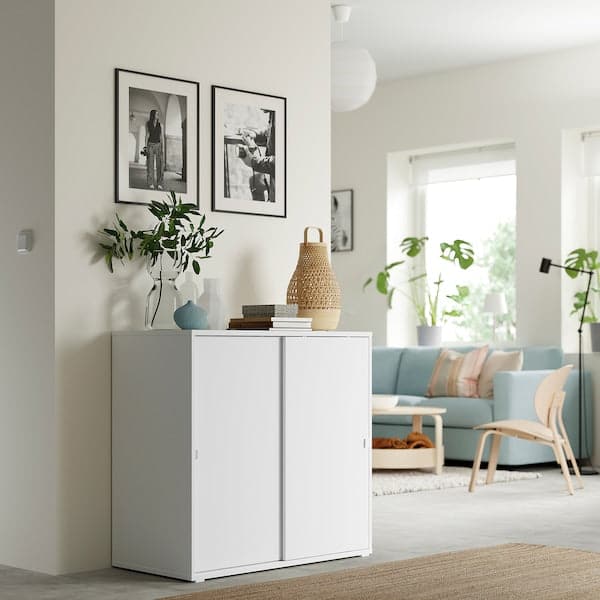 Ikea VIHALS - Cabinet with sliding doors, white, 95x47x90 cm