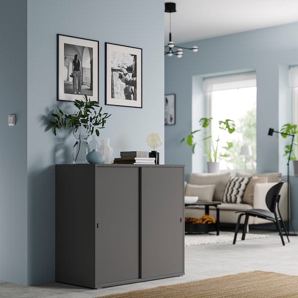 Ikea VIHALS - Cabinet with sliding doors, dark grey, 95x47x90 cm