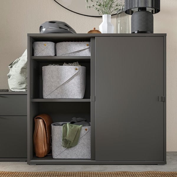 Ikea VIHALS - Cabinet with sliding doors, dark grey, 95x47x90 cm