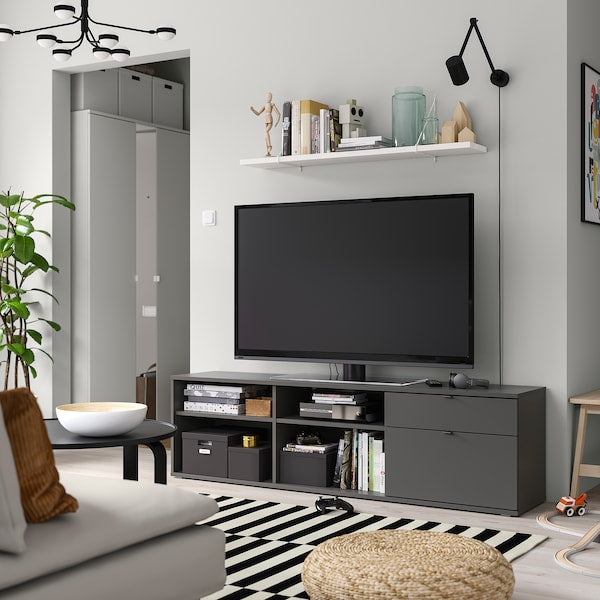 VIHALS - TV bench, dark grey, 176x37x50 cm - best price from Maltashopper.com 50542868