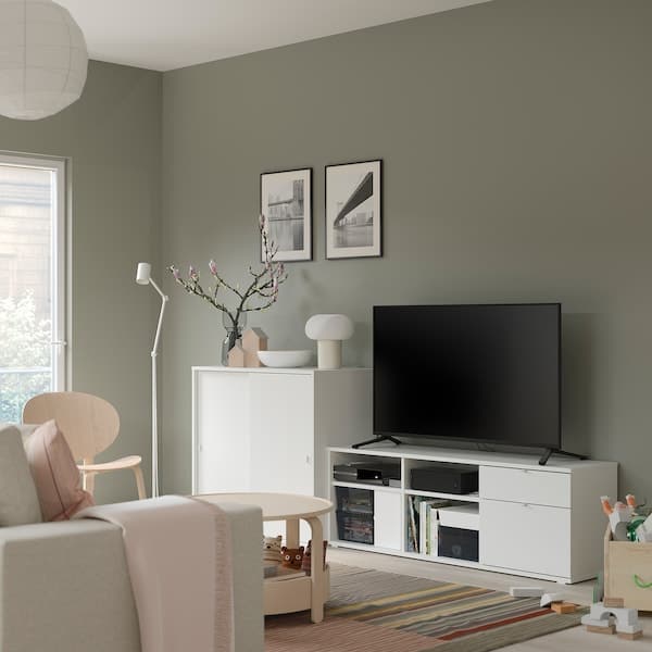 VIHALS - TV/storage combination, white, 242x37x90 cm - best price from Maltashopper.com 49440601