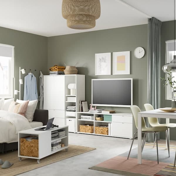 Ikea VIHALS - TV/storage combination, white, 251x37x140 cm
