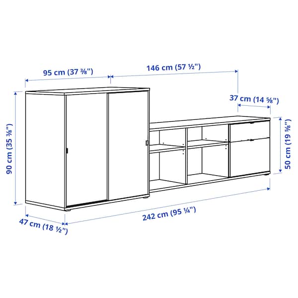 VIHALS - TV/storage combination, white, 242x37x90 cm - best price from Maltashopper.com 49440601