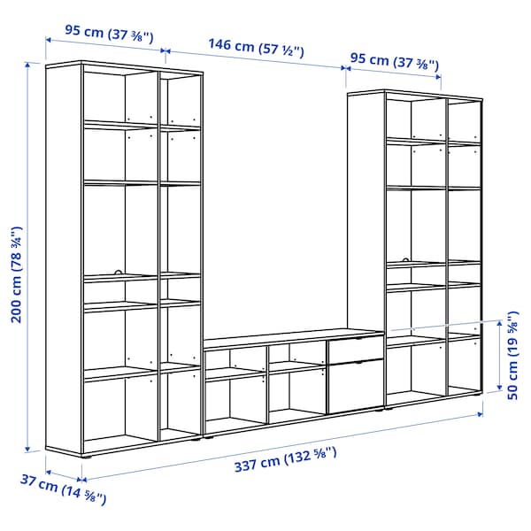 Ikea VIHALS - TV/storage combination, white, 337x37x200 cm