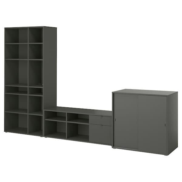 Ikea VIHALS - TV/storage combination, dark grey, 337x47x200 cm