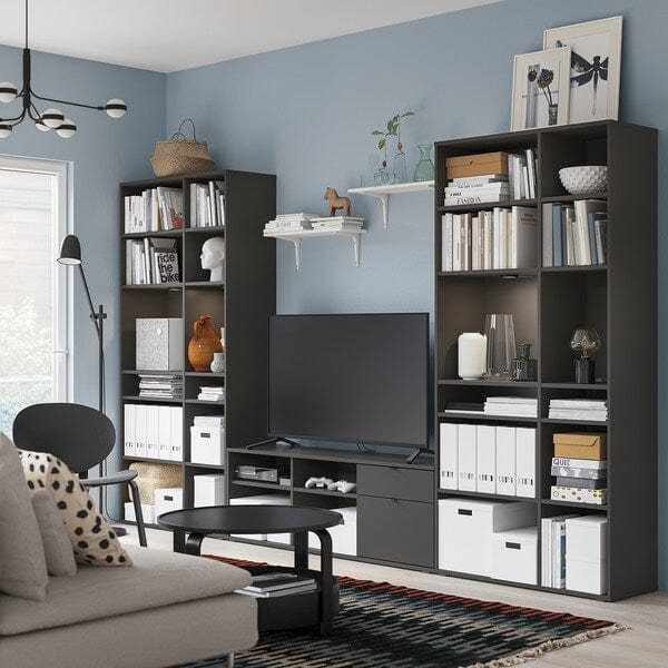 Ikea VIHALS - TV/storage combination, dark grey, 337x37x200 cm