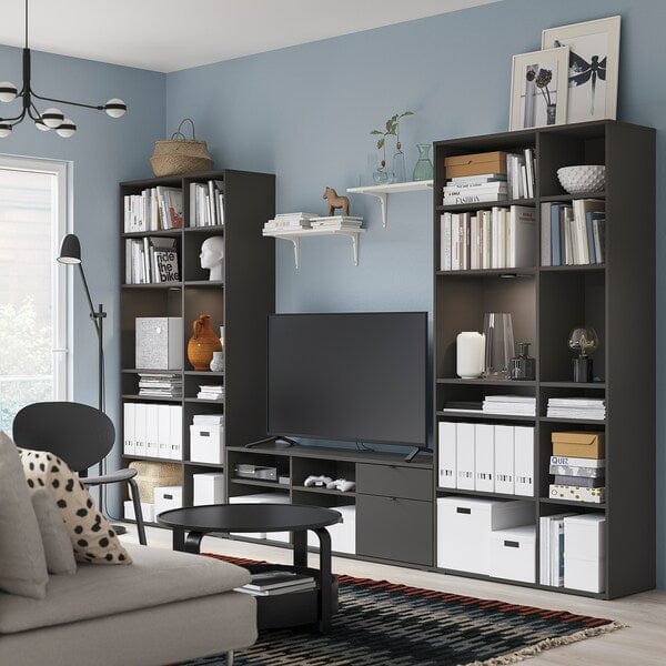 VIHALS - TV/storage combination, dark grey, 337x37x200 cm - best price from Maltashopper.com 89521073