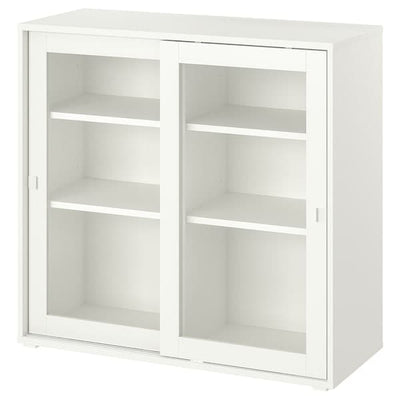 VIHALS - Cabinet with sliding glass doors, white, 95x37x90 cm - best price from Maltashopper.com 80542876