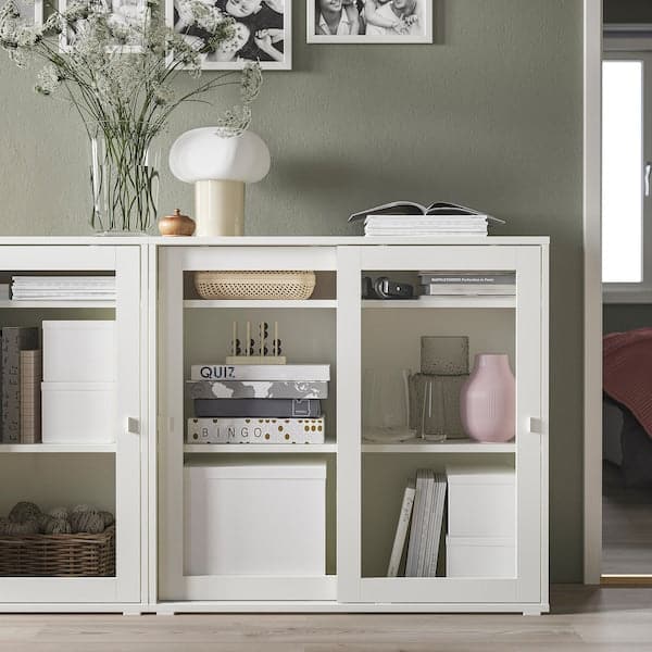 VIHALS - Cabinet with sliding glass doors, white, 95x37x90 cm - best price from Maltashopper.com 80542876
