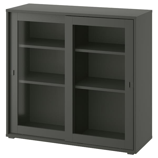 Ikea VIHALS - Cabinet with sliding glass doors, dark grey, 95x37x90 cm