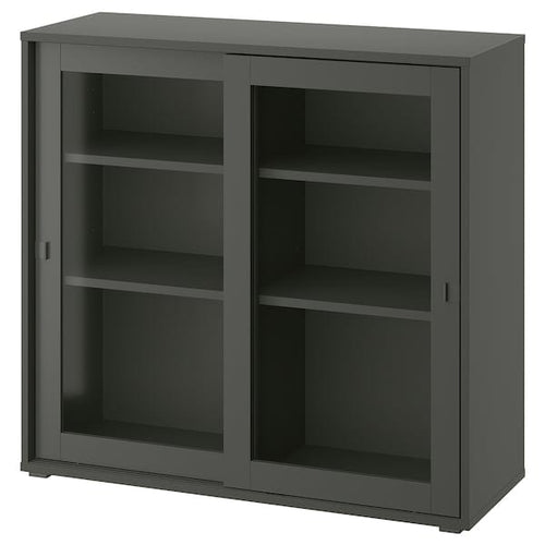 VIHALS - VIHALS Cabinet with sliding glass doors, dark grey, 95x37x90 cm