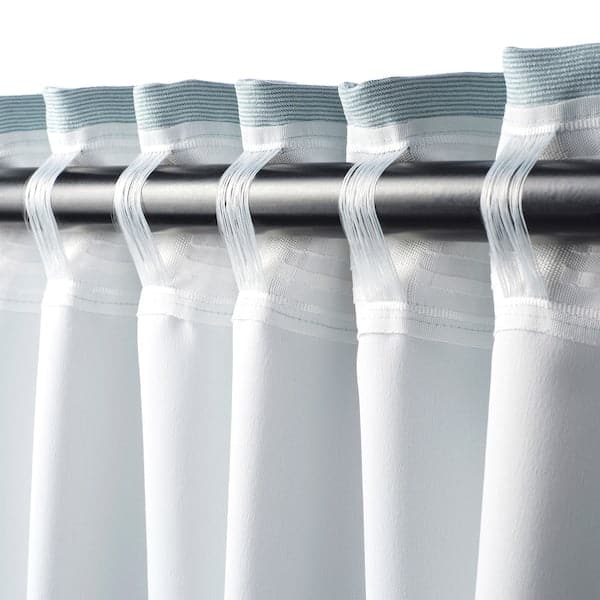 VILBORG Semi-dark curtains, 1 pair - white/turquoise 145x300 cm , 145x300 cm - best price from Maltashopper.com 90423420