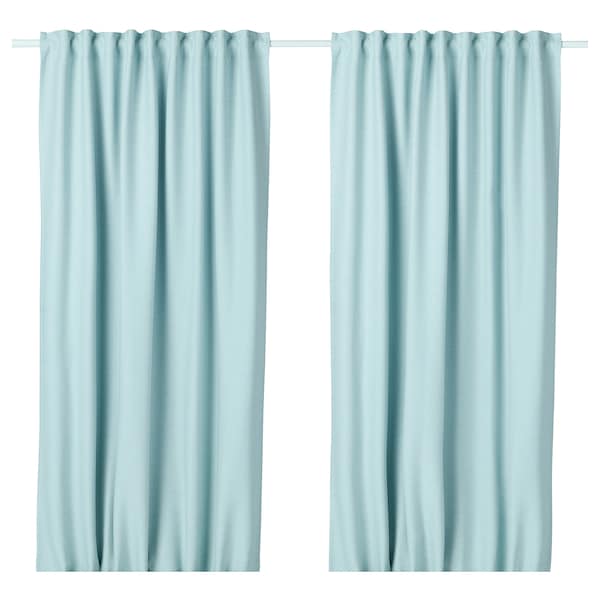 VILBORG Semi-dark curtains, 1 pair - white/turquoise 145x300 cm , 145x300 cm - best price from Maltashopper.com 90423420