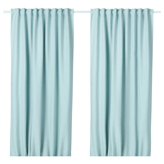 Ikea VILBORG Semi-dark curtains, 1 pair - white/turquoise 145x300 cm , 145x300 cm
