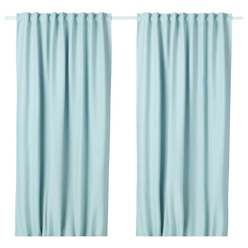 VILBORG Semi-dark curtains, 1 pair - white/turquoise 145x300 cm , 145x300 cm
