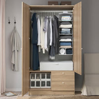 VILHATTEN - Wardrobe with 2 doors and 2 drawers, oak effect - best price from Maltashopper.com 70530609