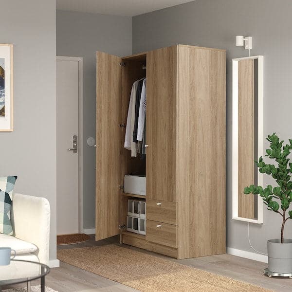 Ikea VILHATTEN - Wardrobe with 2 doors and 2 drawers, oak effect, 98x57x190 cm