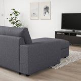 VIMLE chaise longue, with wide armrests/Gunnared medium grey, 125 cm