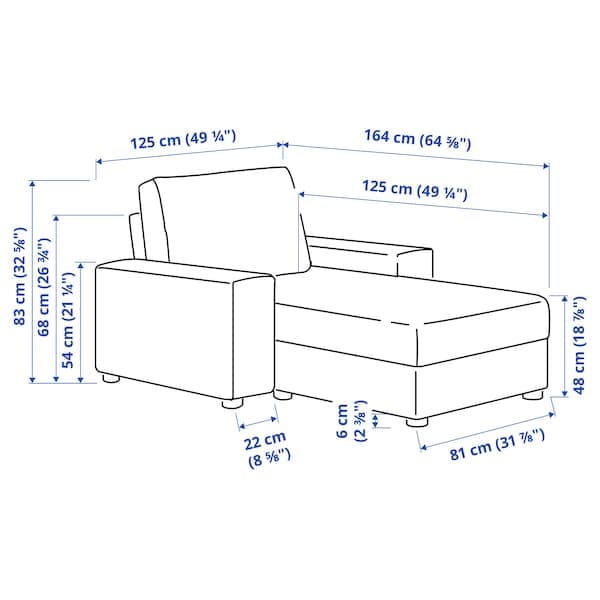 Ikea VIMLE Chaise-longue - with wide armrests/Smoke grey Gunnared ,