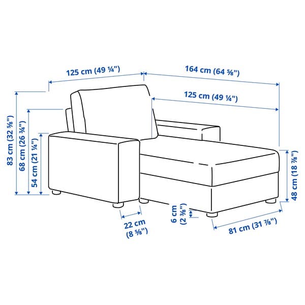 Ikea VIMLE - Chaise-longue, with wide armrests/Hillared anthracite ,