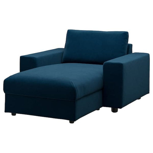 VIMLE - Chaise-longue, Djuparp/dark green-blue with wide armrests ,