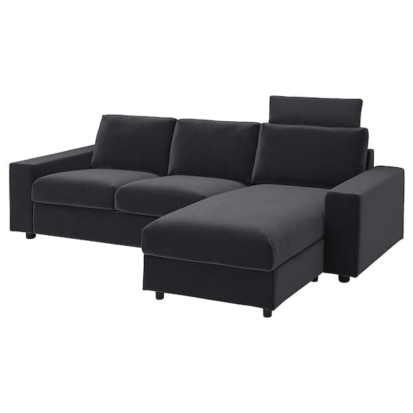 VIMLE - 3-seater sofa with chaise-longue, wide armrests with headrest/Djuparp dark grey ,