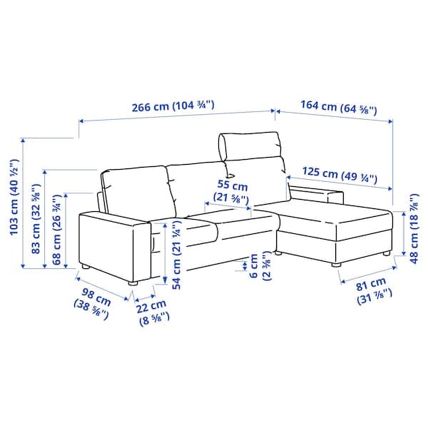 VIMLE - 3-seater sofa with chaise-longue, wide armrests with headrest/Djuparp green-blue , - best price from Maltashopper.com 49432682