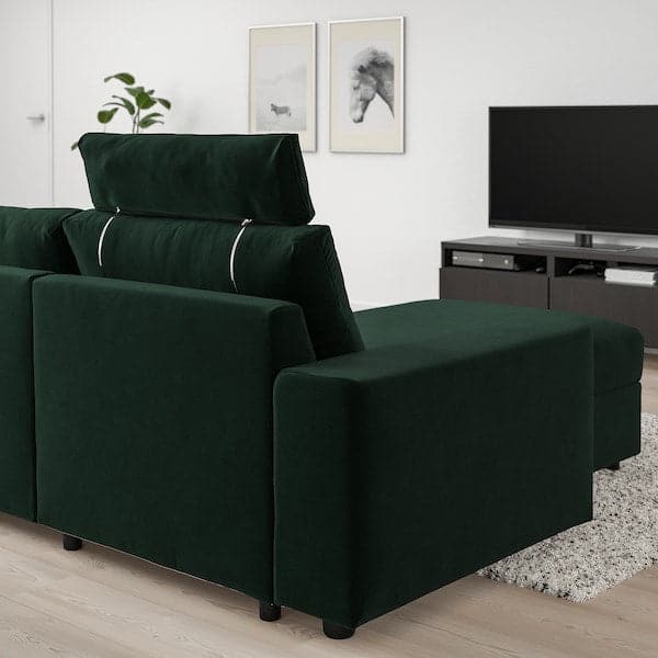 VIMLE - 3-seater sofa with chaise-longue, wide armrests with headrest/Djuparp dark green , - best price from Maltashopper.com 09432684